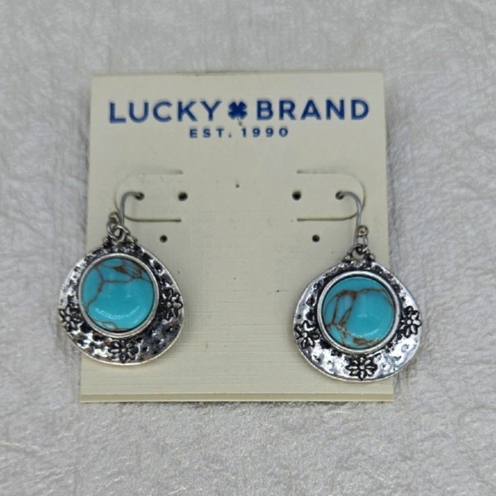 Lucky Brand Turquoise and Silver Floral Earrings